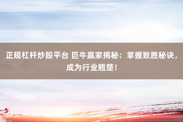 正规杠杆炒股平台 巨牛赢家揭秘：掌握致胜秘诀，成为行业翘楚！