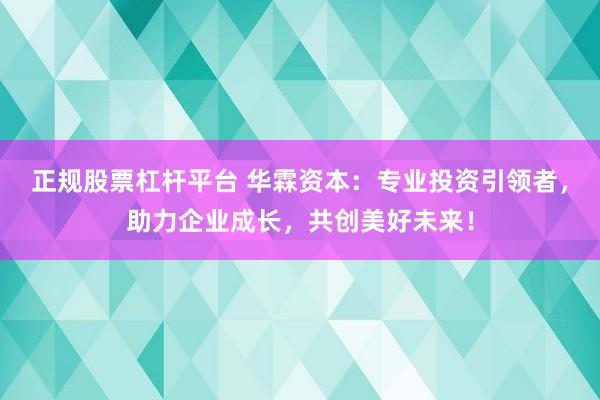 正规股票杠杆平台 华霖资本：专业投资引领者，助力企业成长，共创美好未来！