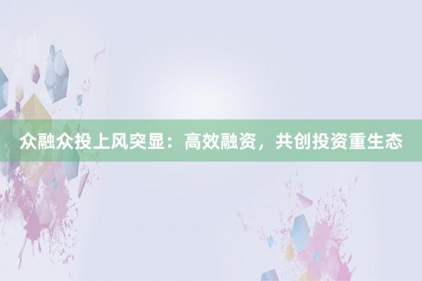 众融众投上风突显：高效融资，共创投资重生态