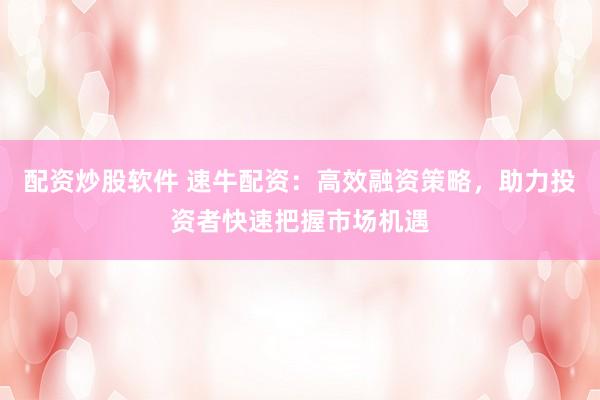 配资炒股软件 速牛配资：高效融资策略，助力投资者快速把握市场机遇